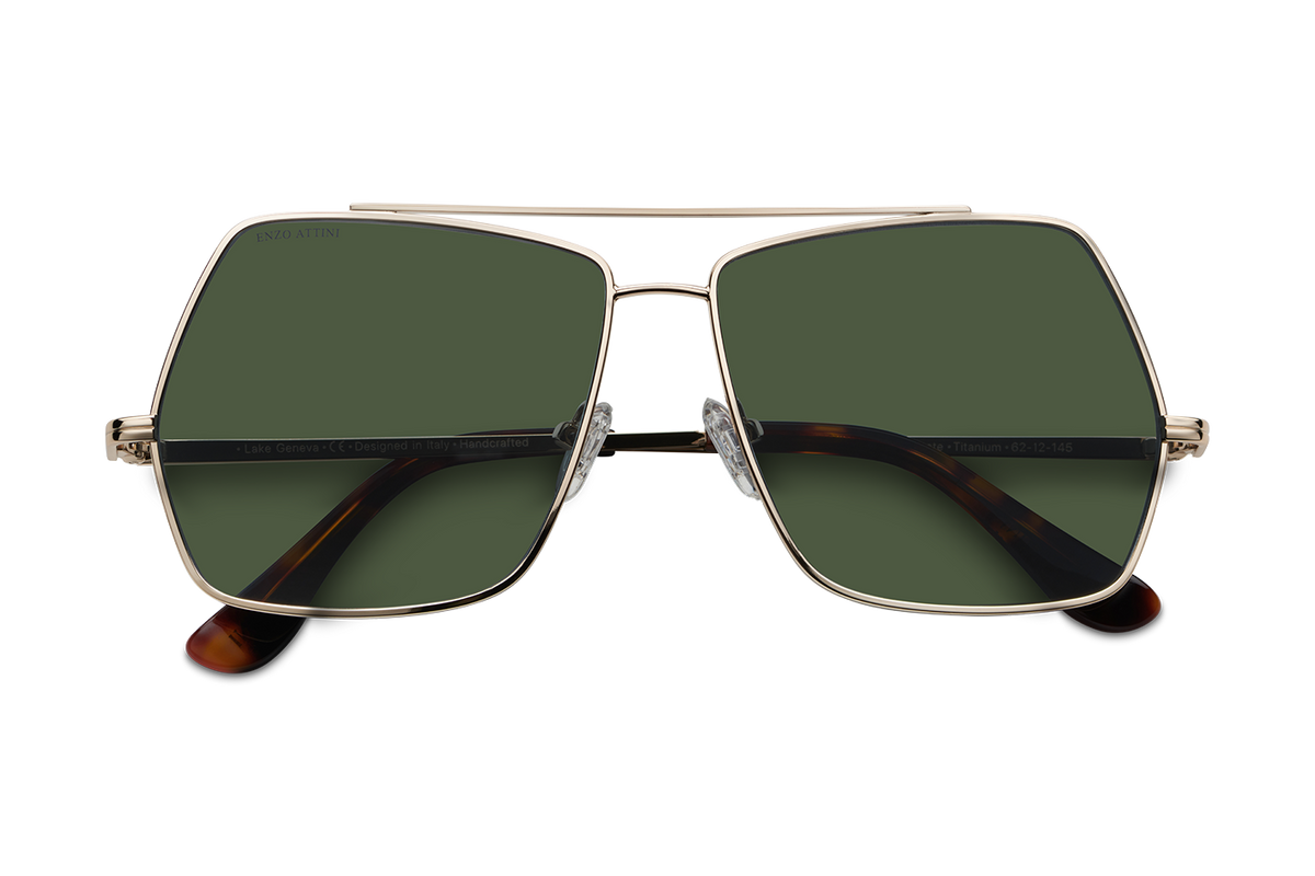 Lake Geneva / Tortoise & Gold Color + Green Lens